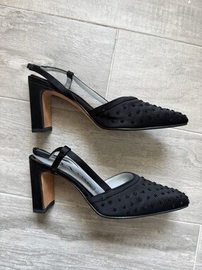 Vintage Nina Black Embellished Slingback Heels Size 5 1/2W
